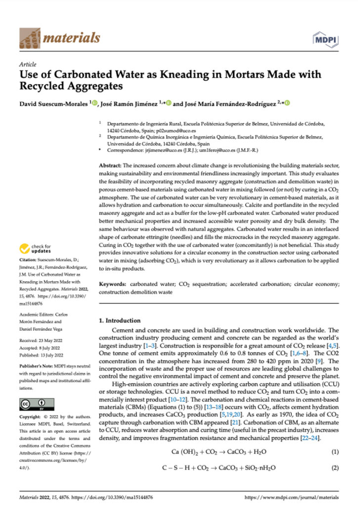 Use of Carbonated Water as Kneading in Mortars Made with Recycled Aggregates