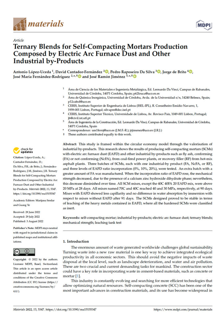 Ternary Blends for Self-Compacting Mortars Production Composed by Electric Arc Furnace Dust and Other Industrial by-Products